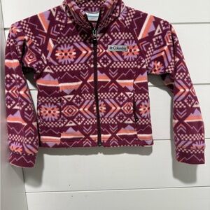 Columbia Geometric Print Fleece Jacket - Burgundy, Pink, Orange
